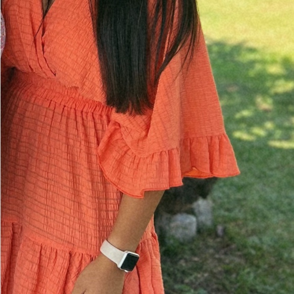Orange Ruffle Mini Dress - Picture 4 of 6